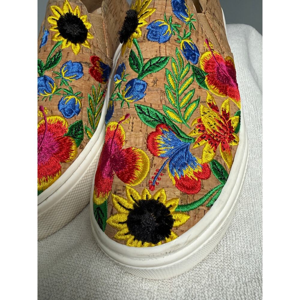 SCHUTZ Fleurita Platform Sunflower Graffiti Slides Womens 7.5B Boho Tropical - Picture 2 of 9